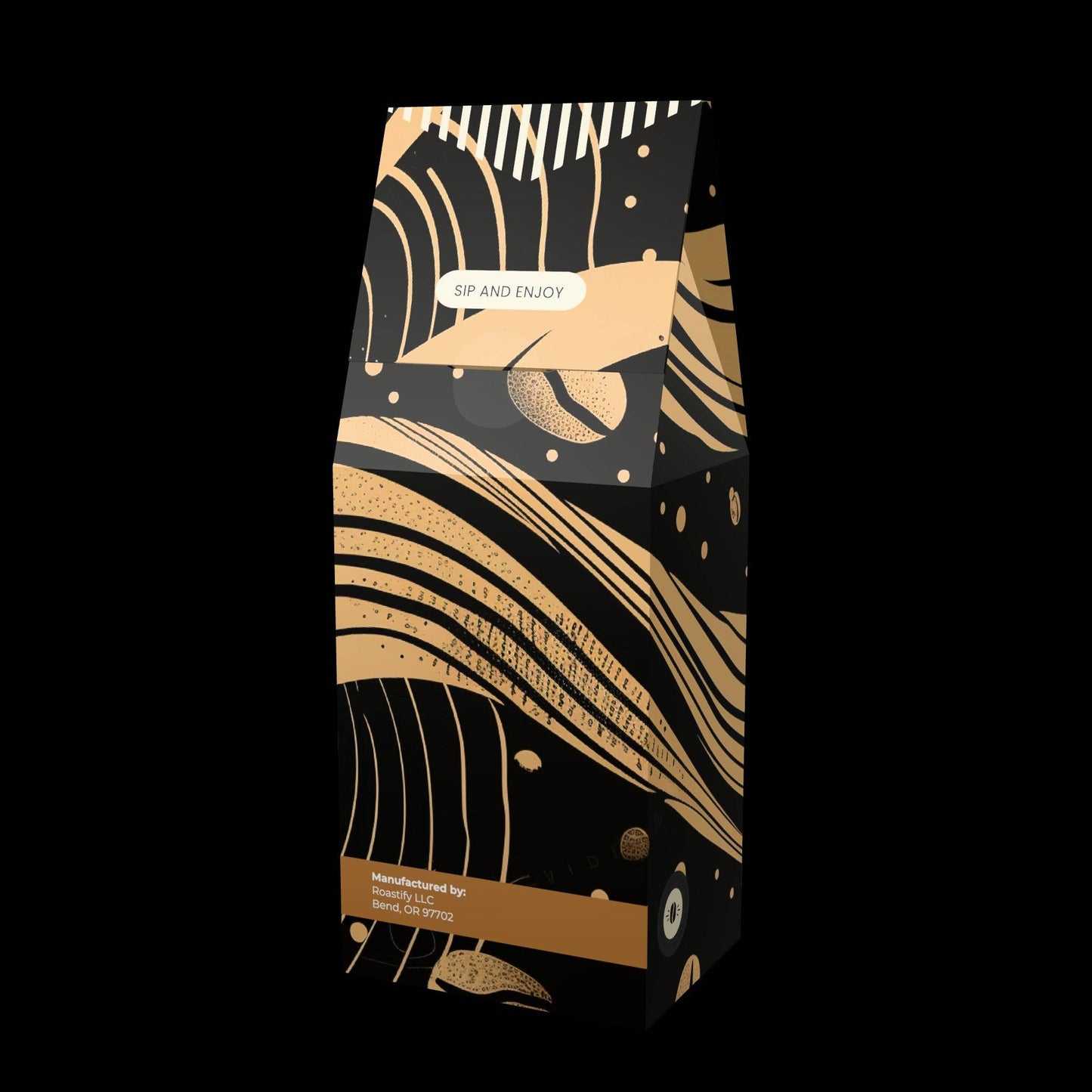 Columbia single origin coffee beans by Pneuma Java in 12oz bag with bold abstract design, 100% Arabica, smooth and mellow roast.