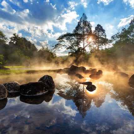 A quiet lake with morning fog lifting, representing the smooth clarity and balance of our Solenne coffee blend.